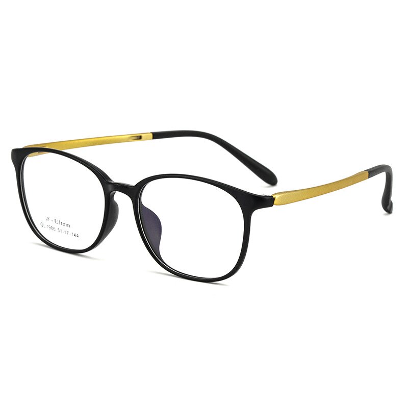 KatKani Unisex Full Rim Round Ultem β Steel Frame Eyeglasses 06ql1986 Full Rim KatKani Eyeglasses Matte Black Gold  