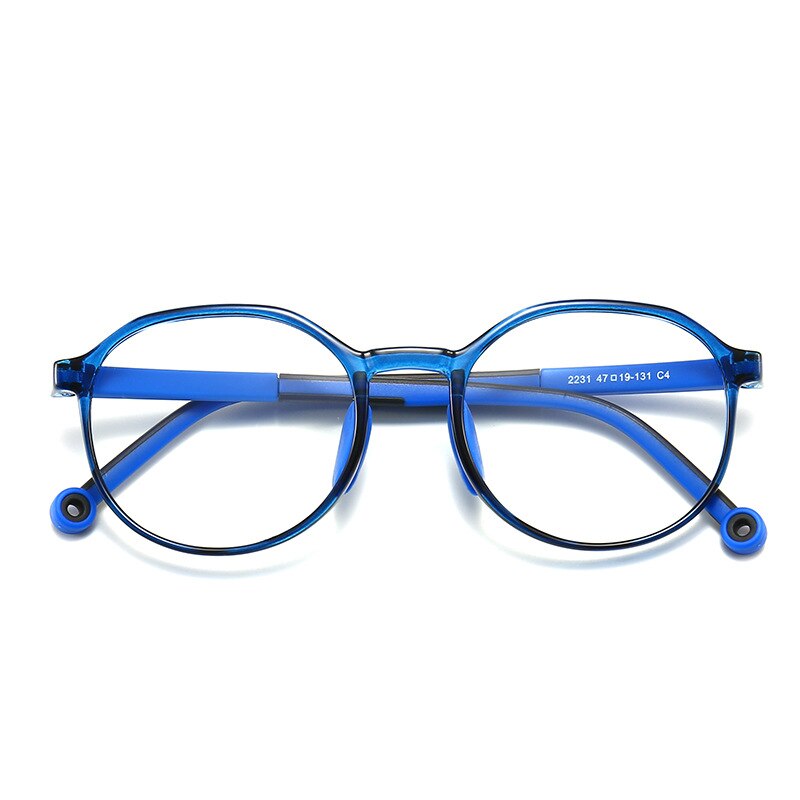 CCSpace Children's Unisex Full Rim Round Tr 90 Titanium Frame Eyeglasses 49529 Full Rim CCspace C4Blue-Blue  