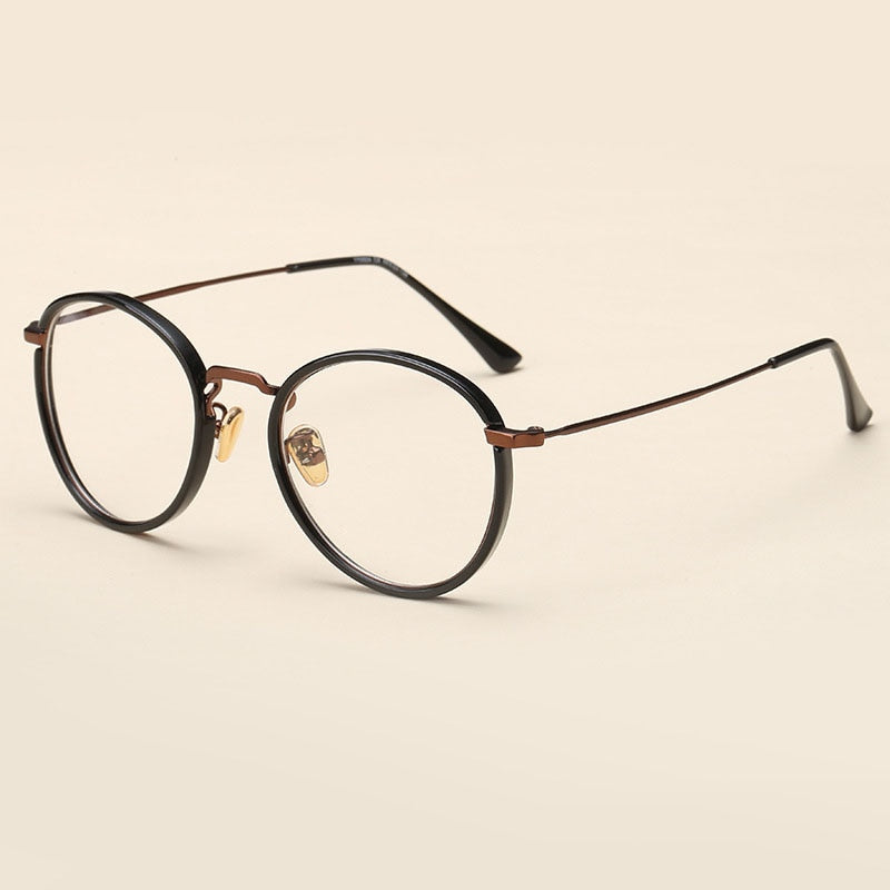 Unisex Round Alloy TR90 Frame Full Rim Eyeglasses 17002 Full Rim Bclear Black brown  