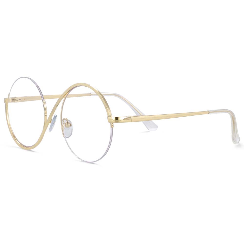CCSpace Unisex Semi Rim Round Alloy Frame Eyeglasses 54042 Semi Rim CCspace Gold  