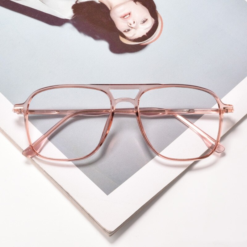 Unisex Eyeglasses Transparent Double Beam Retro Flat 6536 Frame Gmei Optical Brown  