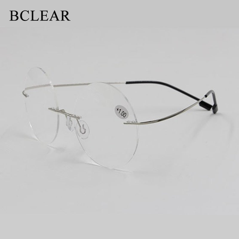 Women's Reading Glasses Anti-blue Ray Round Rimless Memory +1.00~+4.00 Reading Glasses Bclear   