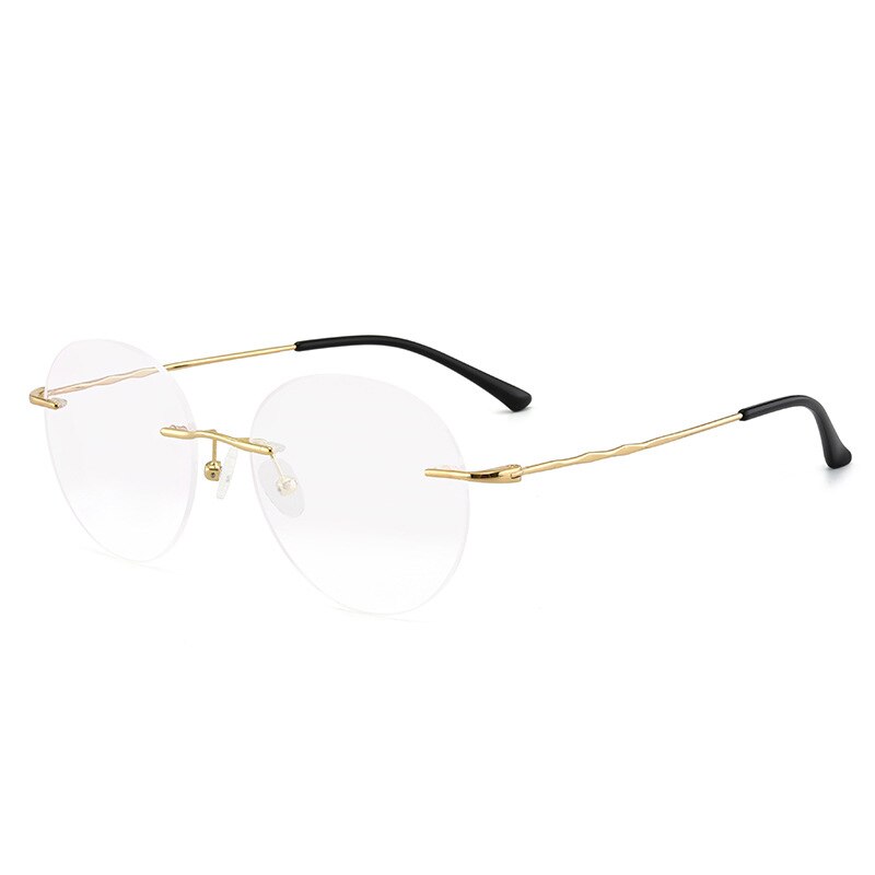 Unisex Eyeglasses Titanium Alloy Rimless Glasses Ultralight Round S7057 Rimless Gmei Optical Gold  