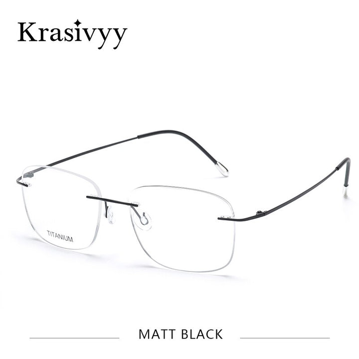 Krasivyy Unisex Rimless Square Titanium Eyeglasses Kr6010 Rimless Krasivyy Matt Black  