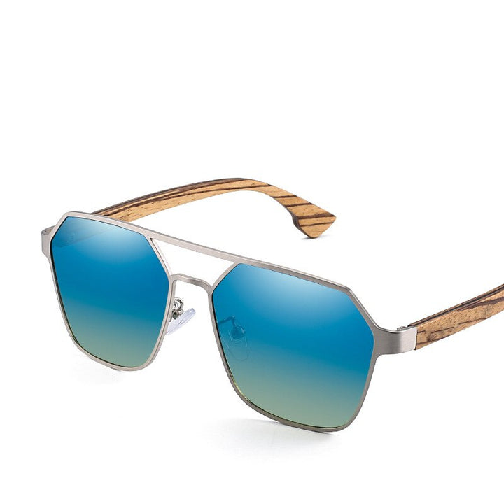 Yimaruili Unisex Full Rim Double Bridge Wooden Frame Polarized Lens Sunglasses 8039 Sunglasses Yimaruili Sunglasses Blue  