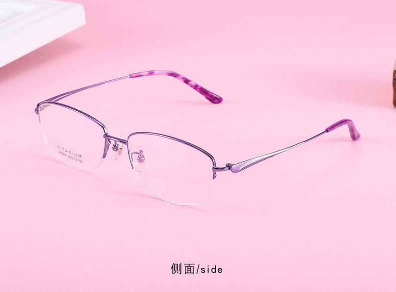 Women's Semi Rim Titanium Frame Eyeglasses Lr8991 Semi Rim Bclear purple silvery  