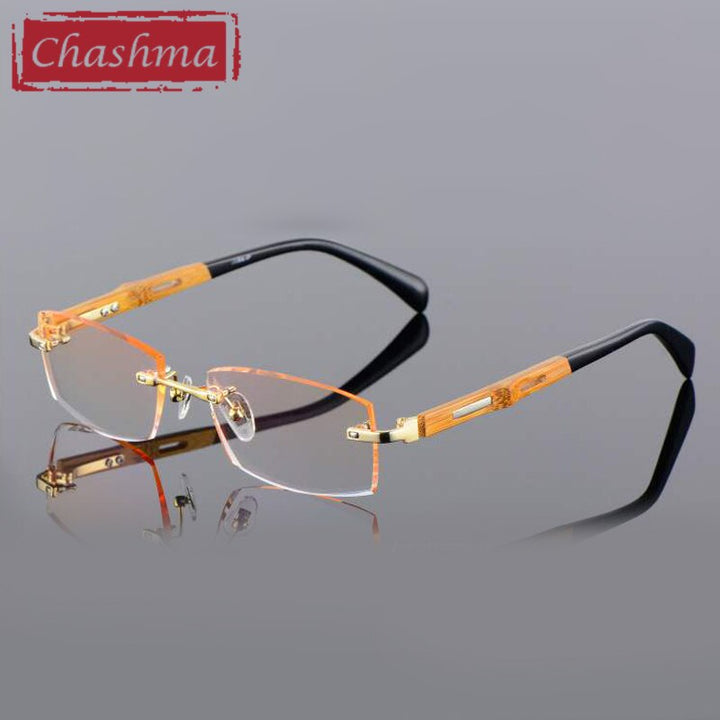 Chashma Ottica Men's Rimless Square Titanium Eyeglasses Bamboo Temples Tint Lenses 886 Rimless Chashma Ottica   