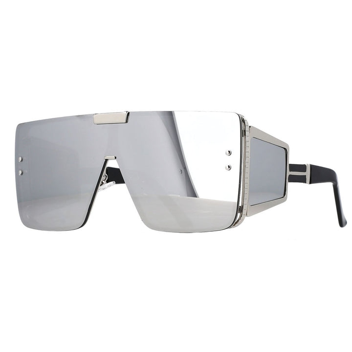 CCSpace Unisex Full Rim Oversized Square One Lens Alloy Frame Sunglasses 46588 Sunglasses CCspace Sunglasses Silver-Silver  