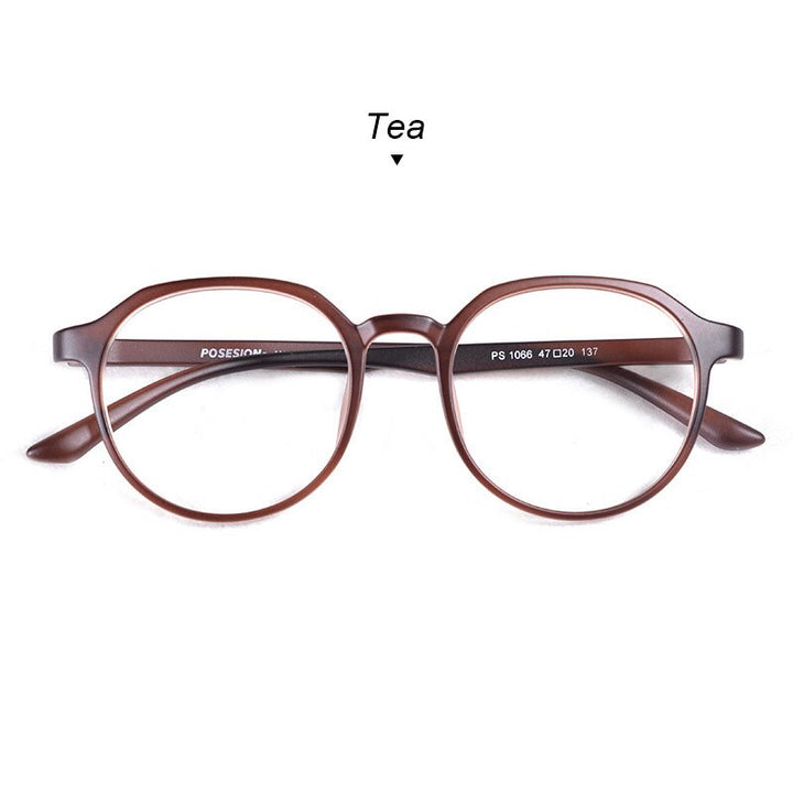 Hdcrafter Unisex Full Rim Round TR 90 Acetate Frame Eyeglasses Ps1066 Full Rim Hdcrafter Eyeglasses Tea  