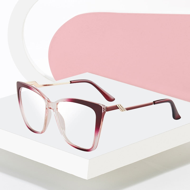 Hotony Women's Full Rim TR 90 Resin Square Cat Eye Frame Eyeglasses 7049 Full Rim Hotony   