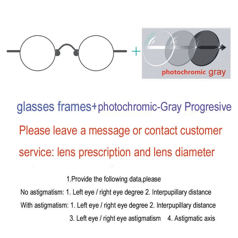 Unisex Handcrafted Optional Circle Diameter Stainless Steel Frame Customizable Lenses Frame Yujo Gray 1.61 Index Single Vision  