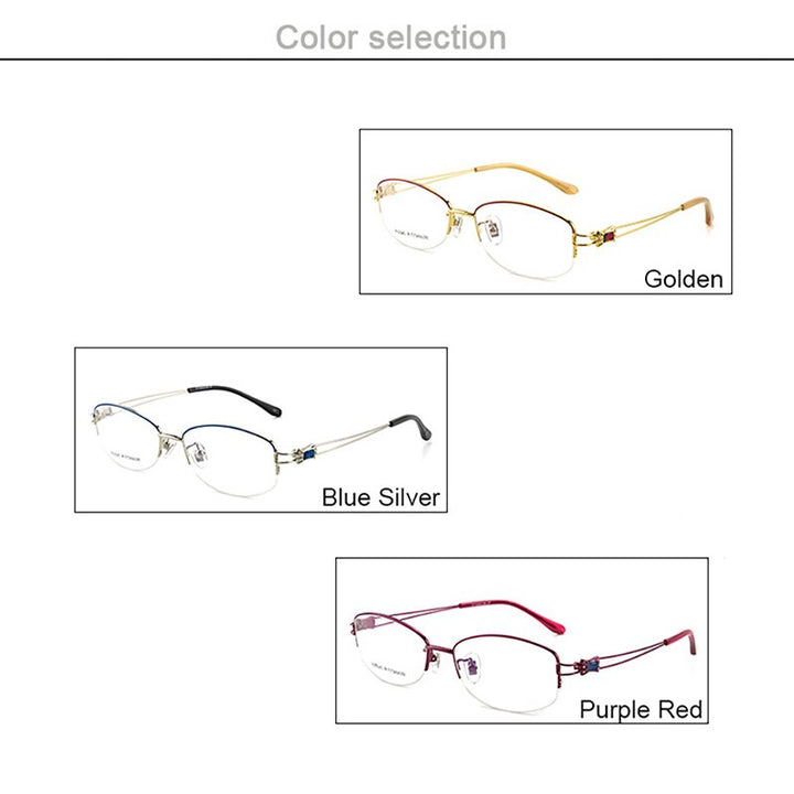 Aissuarvey Women's Semi Rim Titanium Frames Eyeglasses Rhinestones As75045 Semi Rim Aissuarvey Eyeglasses   