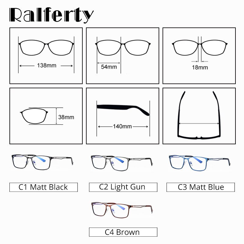 Ralferty Men's  Full Rim Square Alloy Eyeglasses D5927-1 Full Rim Ralferty   