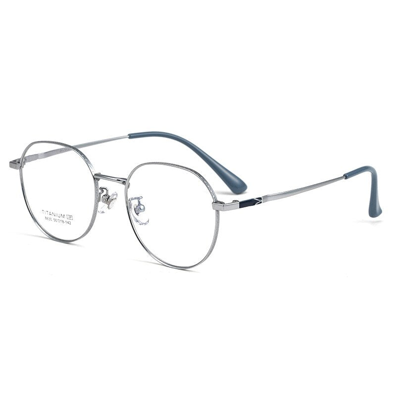 Yimaruili Unisex Full Rim Round Titanium IP Frame Eyeglasses 8630F Full Rim Yimaruili Eyeglasses Silver  