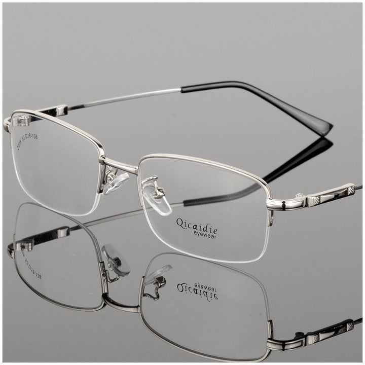 Men's Half Rim Memory Alloy Frame Eyeglasses 2008 Semi Rim Bclear Silver  