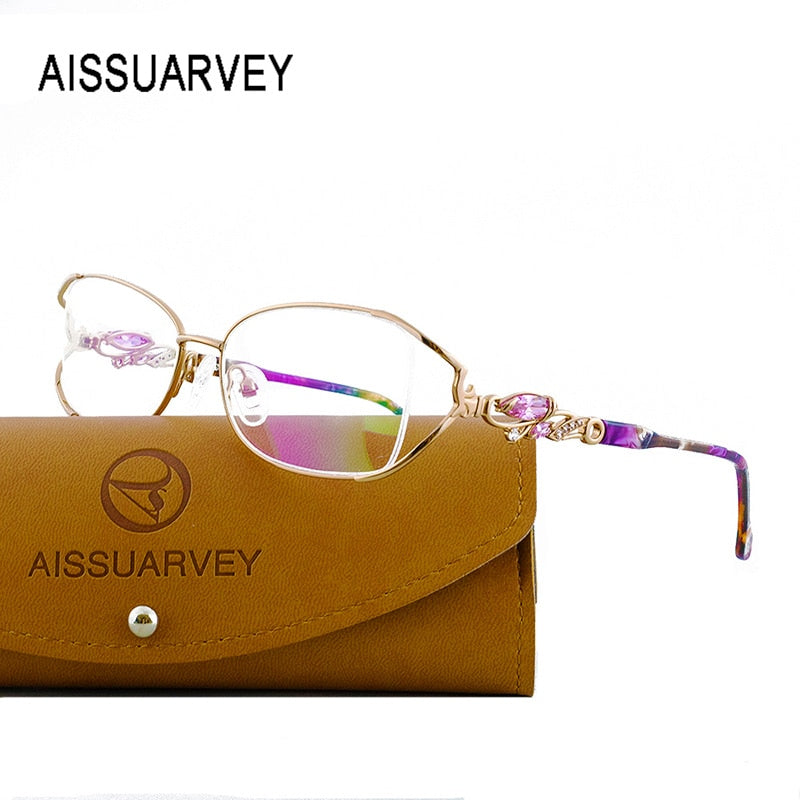 Aissuarvey Women's Full Rim Alloy Acetate Frame Eyeglasses Rhinestones As75045 Full Rim Aissuarvey Eyeglasses   