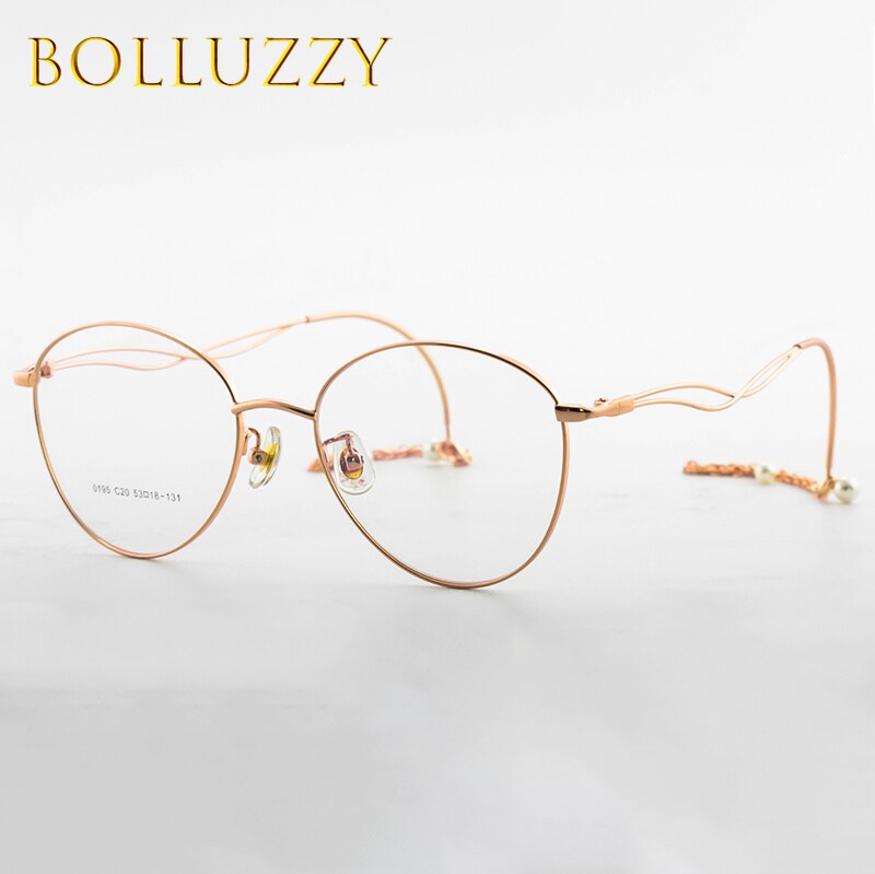 Women's Cat Eye Frame Geometric Round Eyeglasses With Chain Frame Bolluzzy   