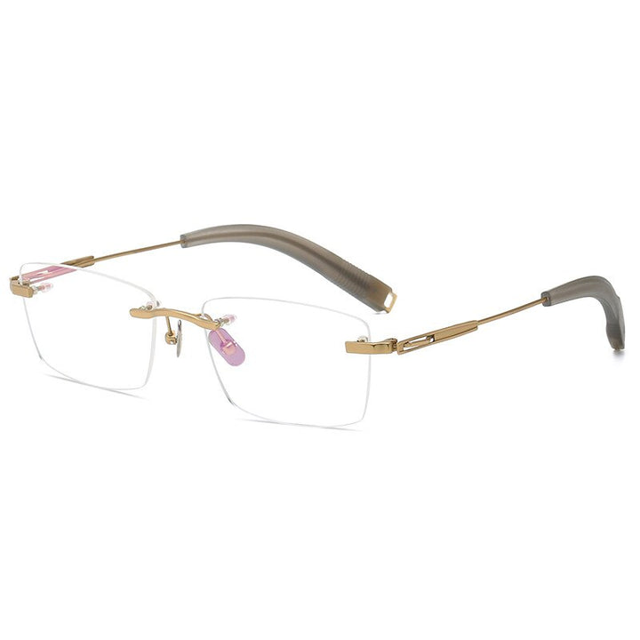 Yimaruili Men's Rimless Square β Titanium Frame Eyeglasses 80816 Rimless Yimaruili Eyeglasses Gold  
