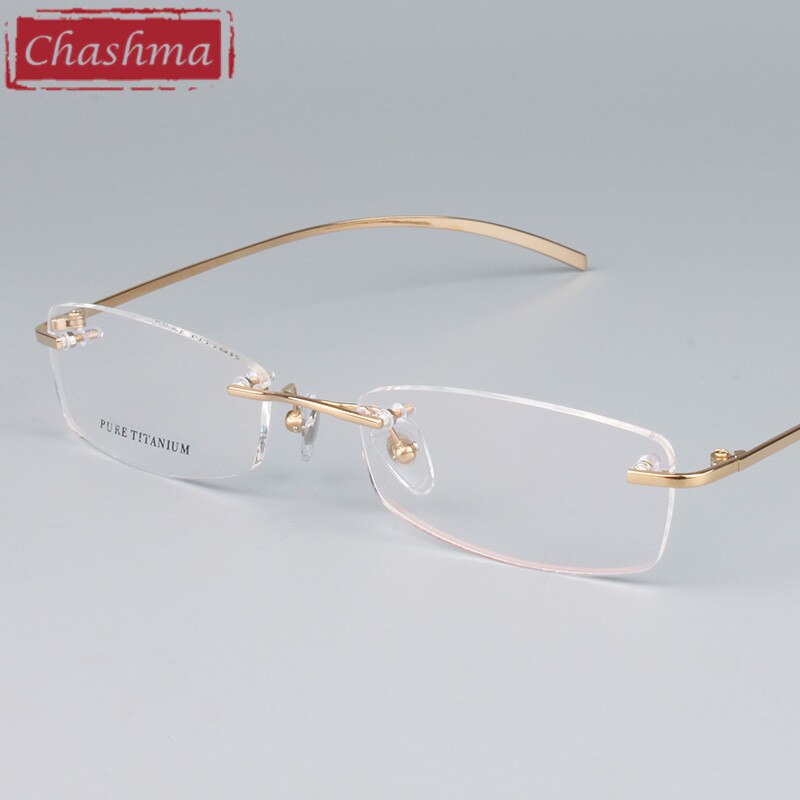 Chashma Ottica Unisex Rimless Rectangle Titanium Eyeglasses 1028 Rimless Chashma Ottica Gold  