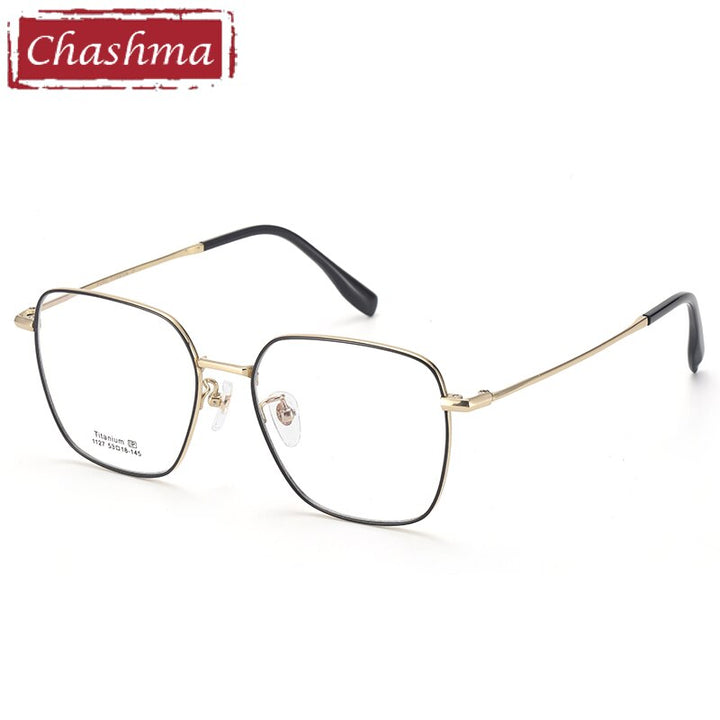 Unisex Titanium Full Rim Frame Eyeglasses 1127 Full Rim Chashma Black Gold  