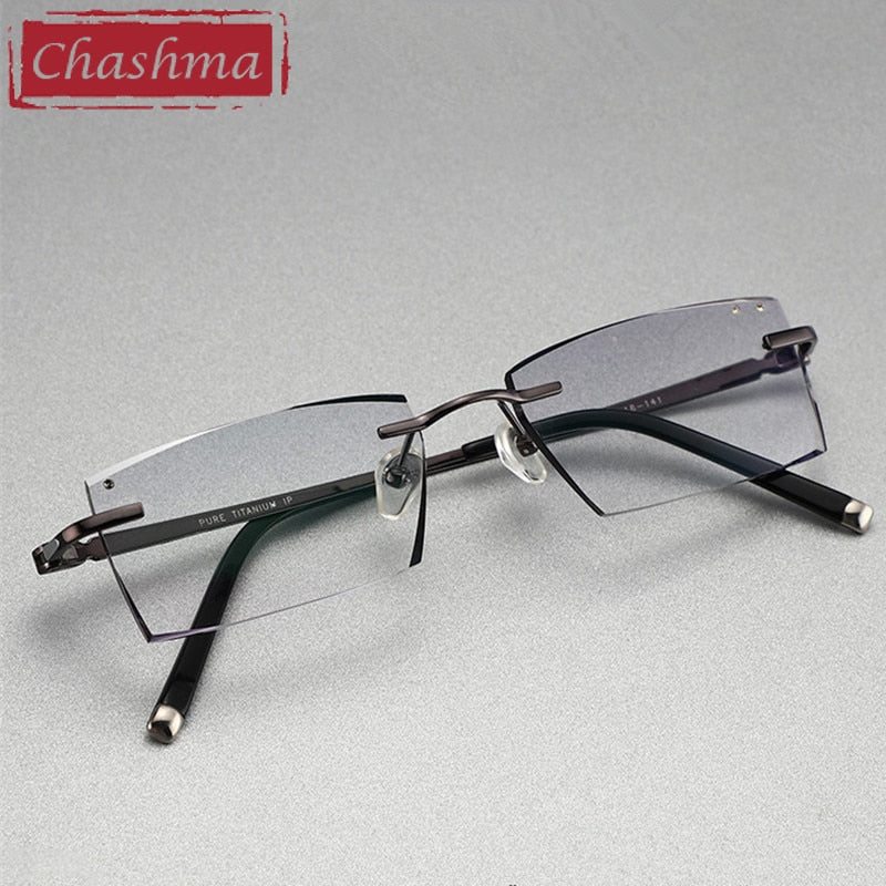Chashma Ottica Men's Rimless Square Titanium Eyeglasses Tint Lenses 9090 Rimless Chashma Ottica   