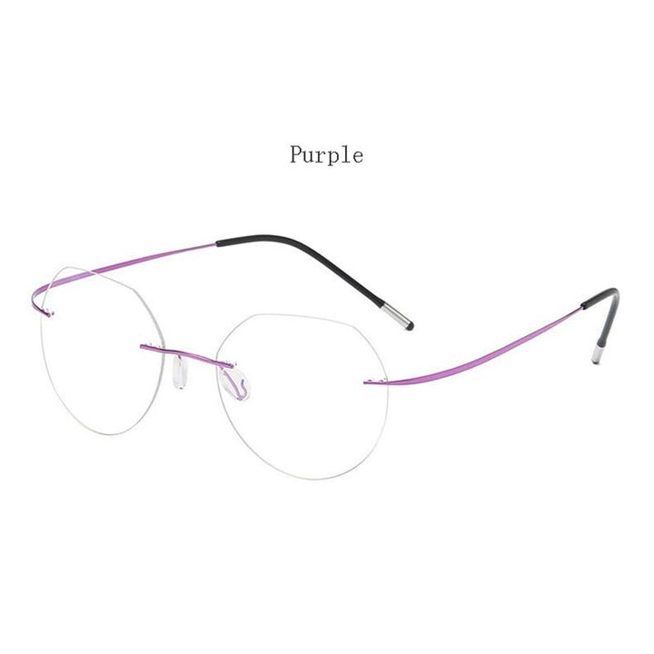 Hdcrafter Unisex Rimless Polygon Round Titanium Frame Eyeglasses 6001-6002 Rimless Hdcrafter Eyeglasses Model-A-Purple  