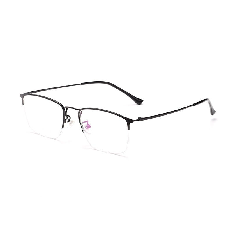 Yimaruili Unisex Semi Rim Titanium Frame Eyeglasses 8017JX Semi Rim Yimaruili Eyeglasses Black  