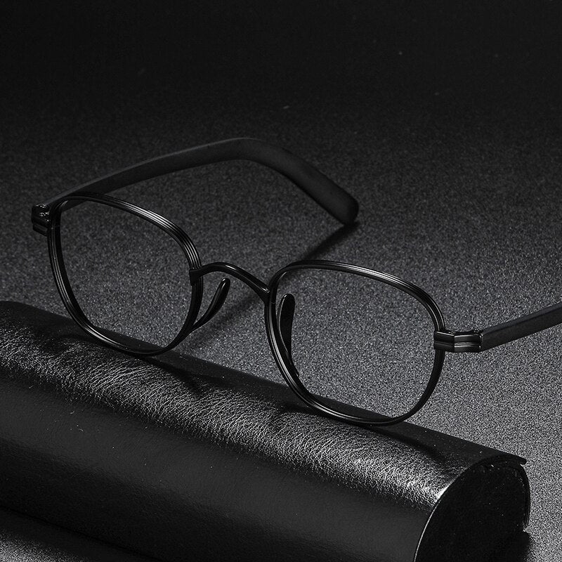 Gatenac Unisex Full Rim Square Acetate Titanium Frame Eyeglasses Gxyj608 Full Rim Gatenac Matte Black  