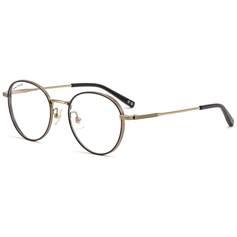 Yimaruili Unisex Full Rim Titanium Frame Round Eyeglasses 17104 Full Rim Yimaruili Eyeglasses Black Gold China 