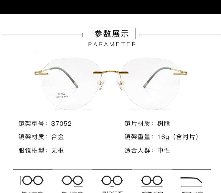 Unisex Square Titanium Alloy Rimless Frame Eyeglasses Zt7052 Rimless Bclear   