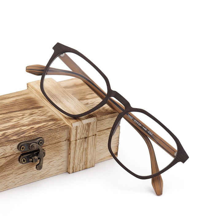 Hdcrafter Men's Full Rim Oversized Square Wood Frame Eyeglasses 1692 Full Rim Hdcrafter Eyeglasses   
