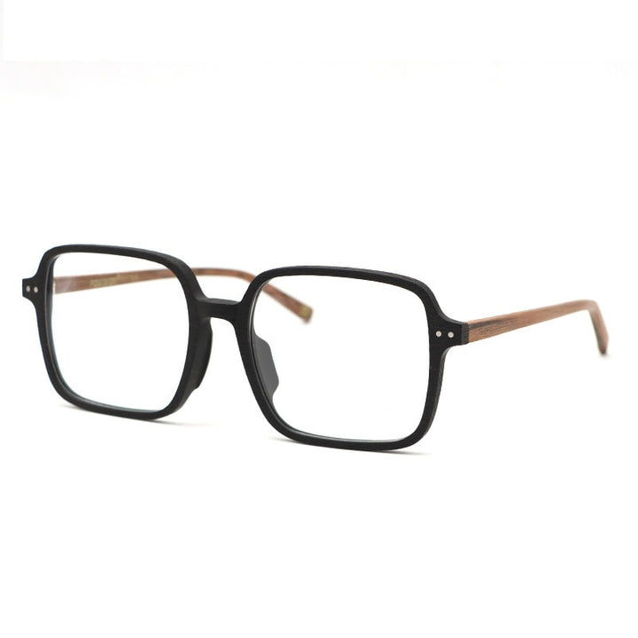Hdcrafter Unisex Full Rim Oversized Square Wood Frame Eyeglasses 9105 Full Rim Hdcrafter Eyeglasses   