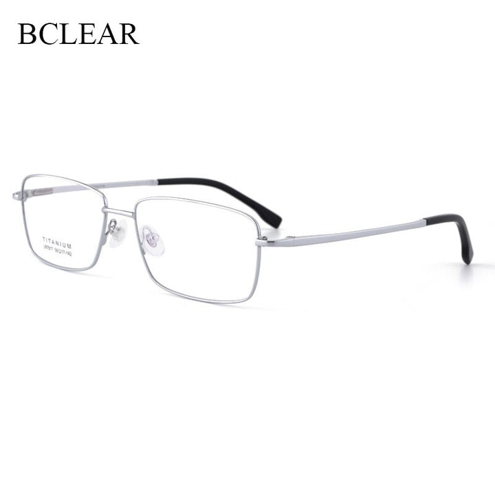 Men's Big Square Full Rim Titanium Frame Eyeglasses LR7817 Full Rim Bclear Silver  