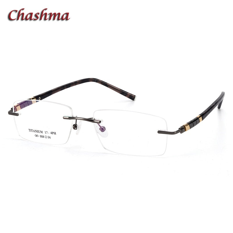 Chashma Ochki Unisex Rimless Square Titanium Stainless Steel Eyeglasses 008 Rimless Chashma Ochki Gray  