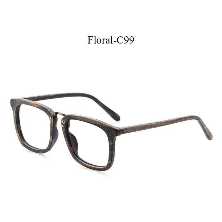 Hdcrafter Men's Full Rim Square Wood Metal Frame Eyeglasses 1287 Full Rim Hdcrafter Eyeglasses C99  