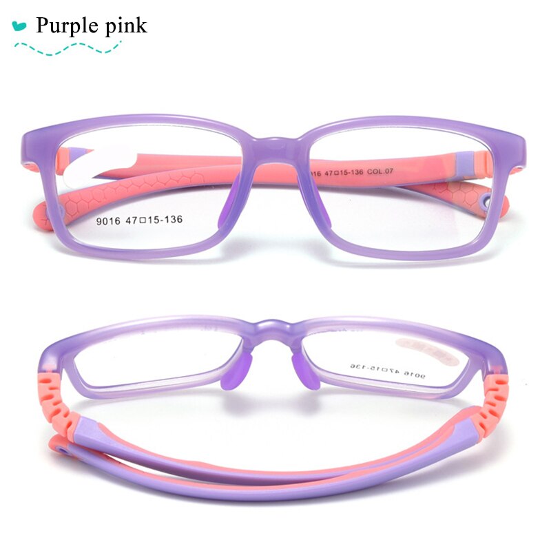 Children's Unisex Plastic Titanium Full Rim Frame Eyeglasses 9016 Full Rim Bclear purple pink  