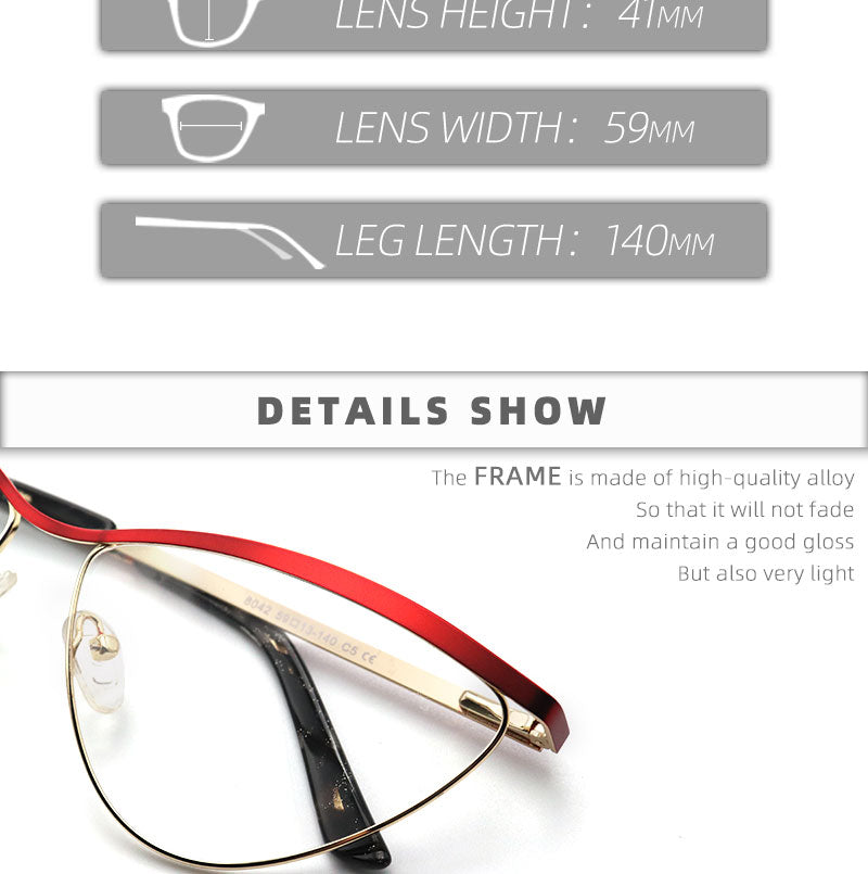 Laoyehui Women's Full Rim Cat Eye Alloy Hyperopic Reading Glasses 80421 Reading Glasses Laoyehui   