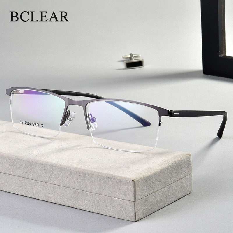 Men's Semi Rim Alloy Frame Eyeglasses 61004 Semi Rim Bclear gray  