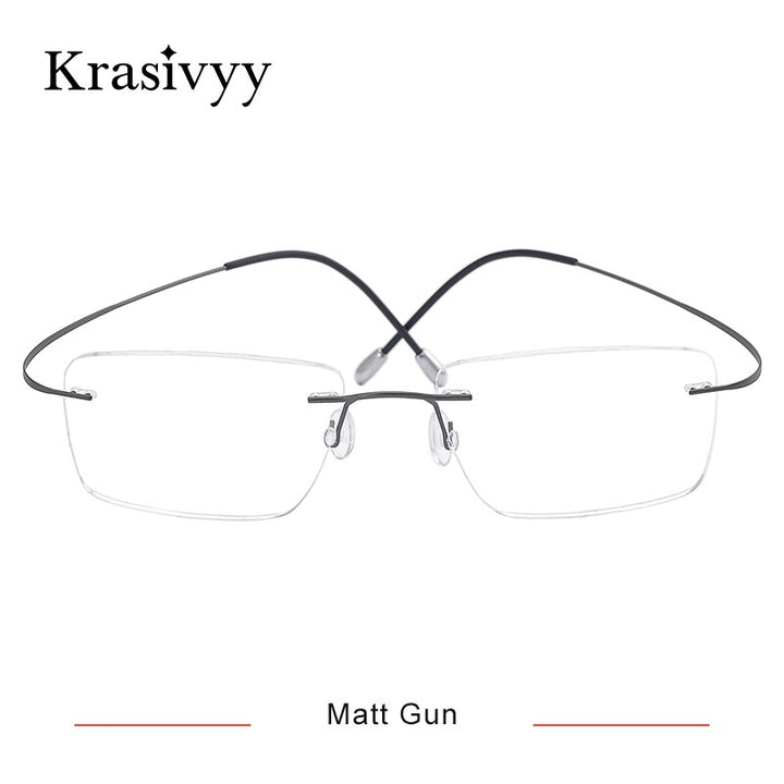 Krasivyy Men's Rimless Square Titanium Eyeglasses Kr16064 Rimless Krasivyy Matt Gun  