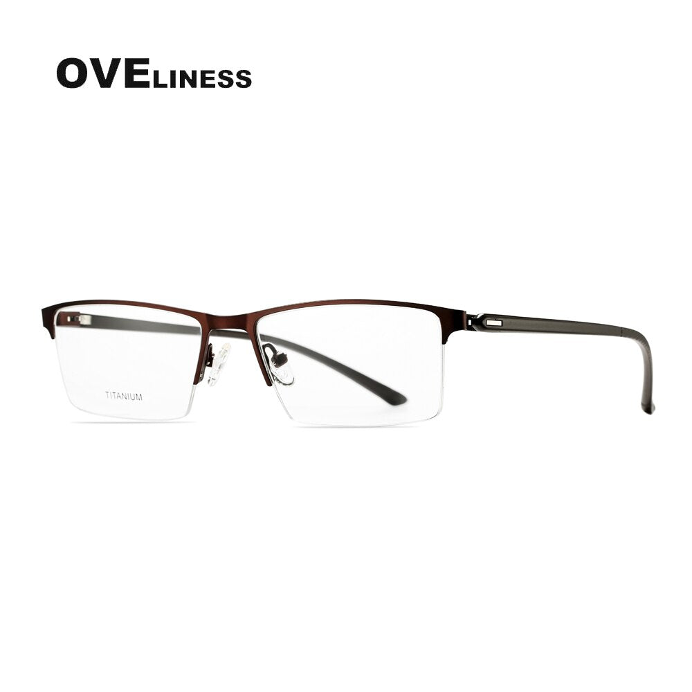 Oveliness Men's Semi Rim Square Titanium Alloy Eyeglasses 8838 Semi Rim Oveliness coffee  