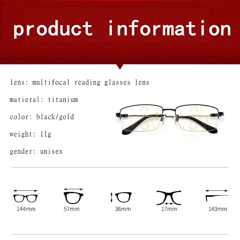 Men's Titanium Frame Progressive Reading Glasses Anti Blue Light Reading Glasses Brightzone   
