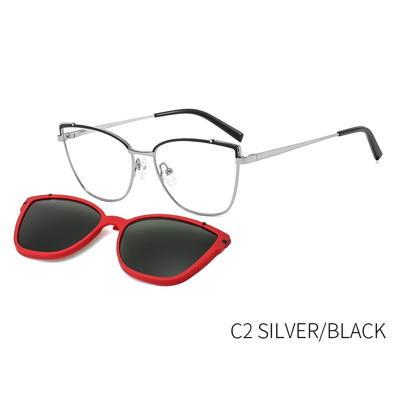 Kansept Women's Full Rim Square Cat Eye Alloy Frame Eyeglasses Magnetic Polarized Clip On Sunglasses B23108 Clip On Sunglasses Kansept B23108C2  