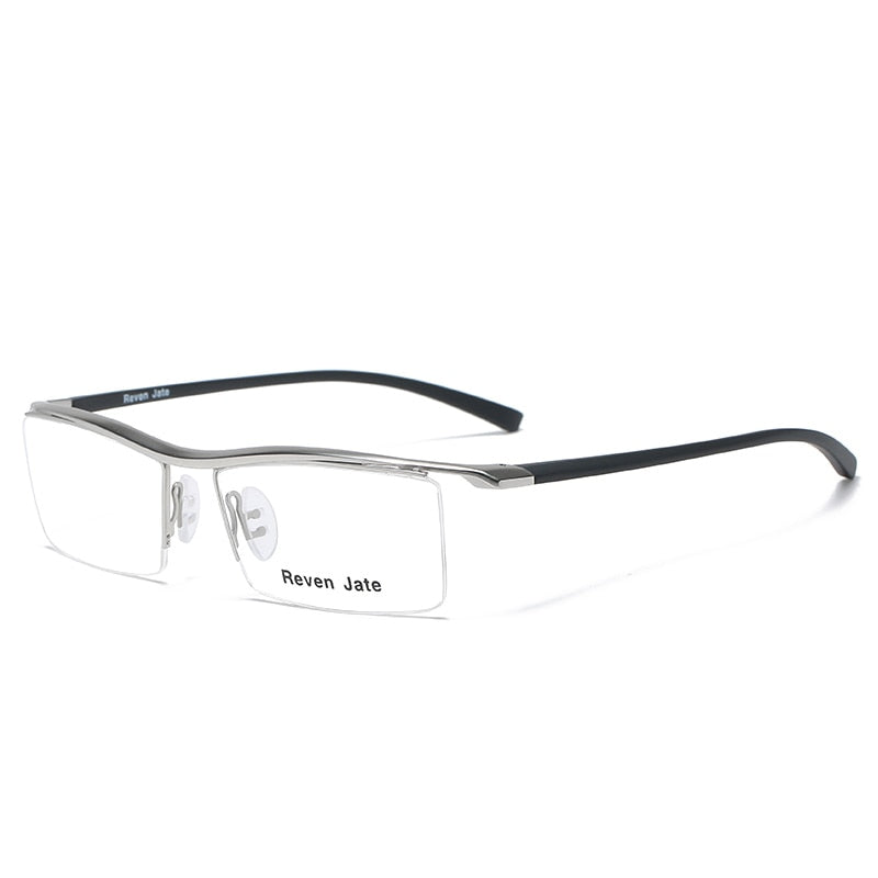 Reven Jate Browline Half Rim Alloy Metal Glasses Frame For Men Eyeglasses Eyewear Man Spectacles Frame Semi Rim Reven Jate silver  