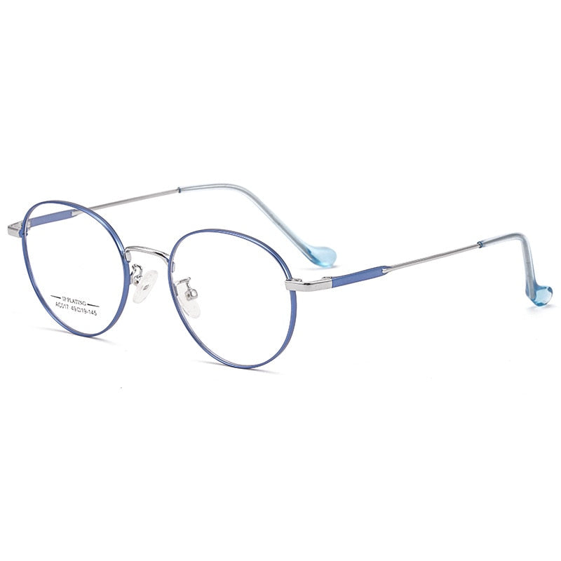 KatKani Unisex Full Rim Round Titanium Alloy Two Tone Frame Eyeglasses Ac017 Full Rim KatKani Eyeglasses Royal Blue Silver  