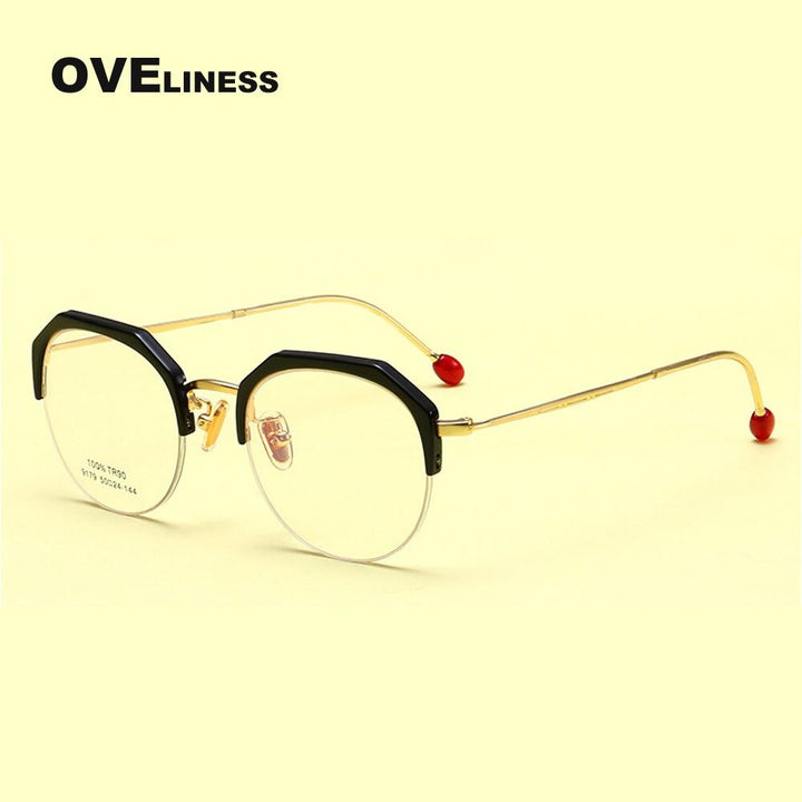 Oveliness Women's Semi Rim Round Acetate Alloy Eyeglasses 9179 Semi Rim Oveliness c010  