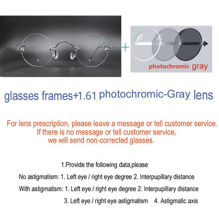 Unisex Handcrafted Round Rimless Steel Frame Eyeglasses Customizable Lenses Rimless Yujo C4 China 