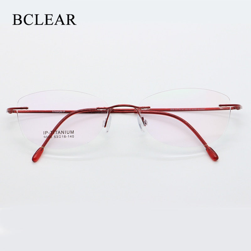 Women's Rimless Titanium Frame Eyeglasses Customizable Lenses 9008 Rimless Bclear   