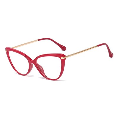 Ralferty Glasses Frame Women's Decorative Anti Blue Eyeglass Frame Cat Eye 0 Degree Anti Blue Ralferty C3 Red  
