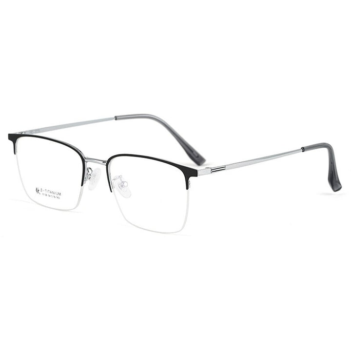KatKani Men's Semi Rim Titanium Alloy Frame Eyeglasses 6139 Semi Rim KatKani Eyeglasses Black Silver  