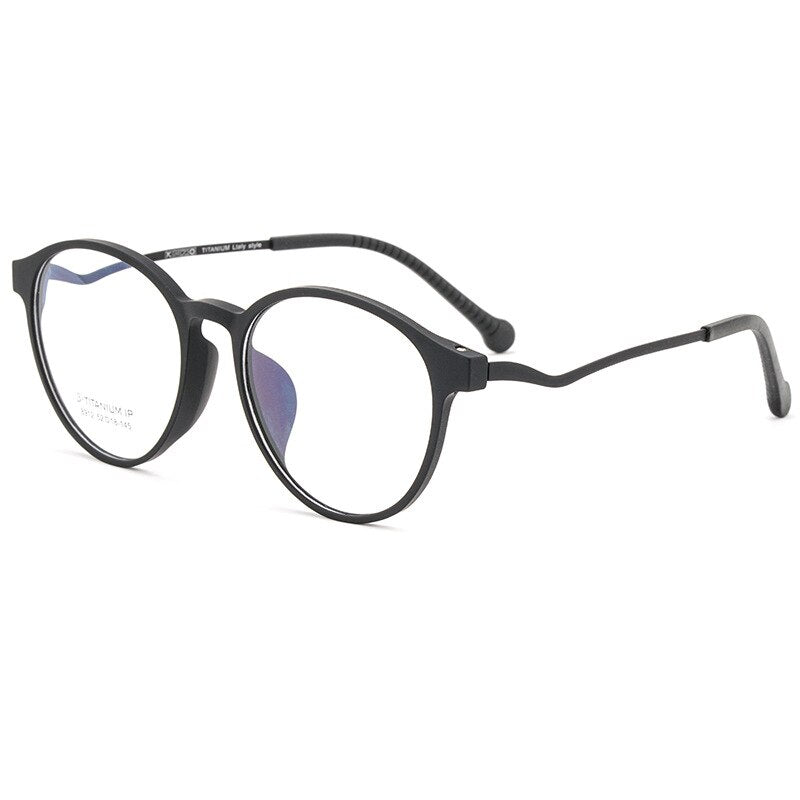 KatKani Unisex TR90 Resin β Titanium Round Frame Eyeglasses 8912zy Frame KatKani Eyeglasses Black  